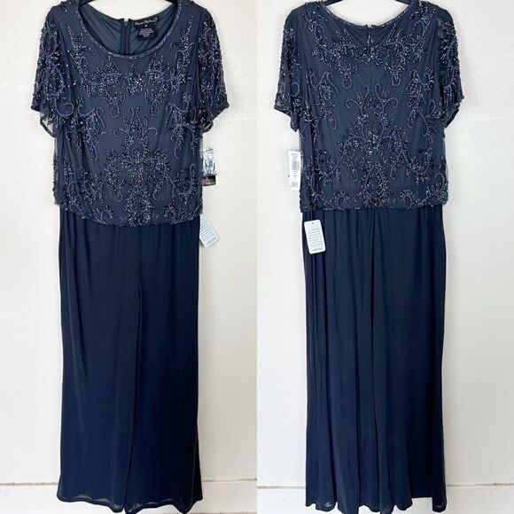 Pisarro Nights Grey Beaded Short Sleeve Jumpsuit Evening 12
